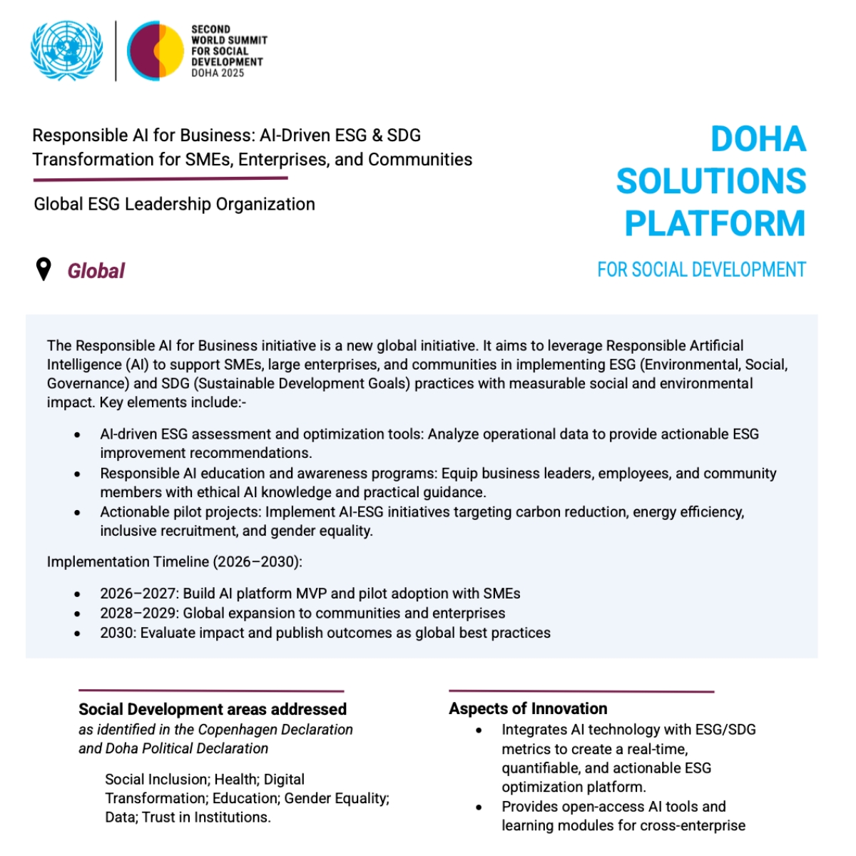 Responsible AI for Business Doha Solutions Platform initiative